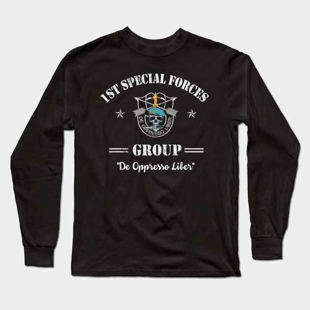 US Army 1st Special Forces Group Skull De Oppresso Liber SFG - Gift for Veterans Day 4th of July or Patriotic Memorial Day Long Sleeve T-Shirt by Oscar N Sims